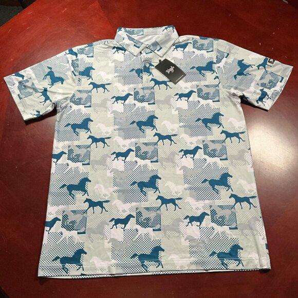 NWTs Mens Waggle Western Horses All-Over Print Golf Performance Polo (Large) - Picture 2 of 7